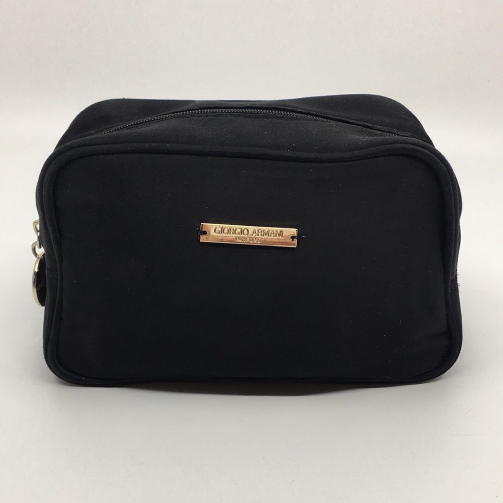 Giorgio Armani Black Cosmetic Case with Gold Logo Plaque